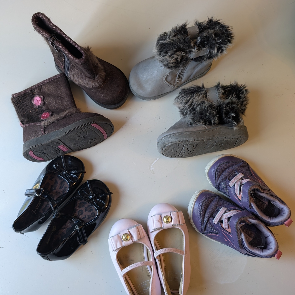 🔥CLEAROUT🔥 Size 4 Baby Stylish Kids Shoes Collection - Black, Pink, Purple